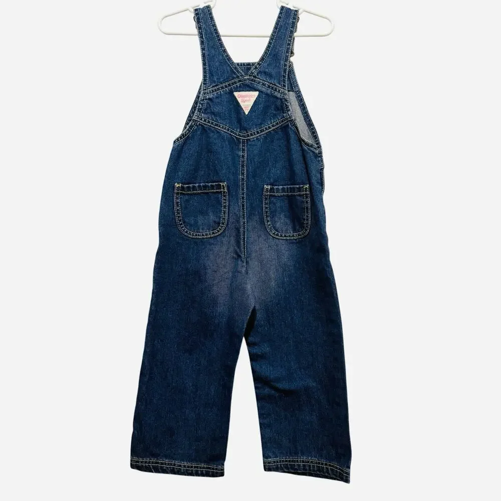 OSHKOSH B'Gosh Girls Vestbak Denim Blue Overalls Heart Embroidery SZ 3T
